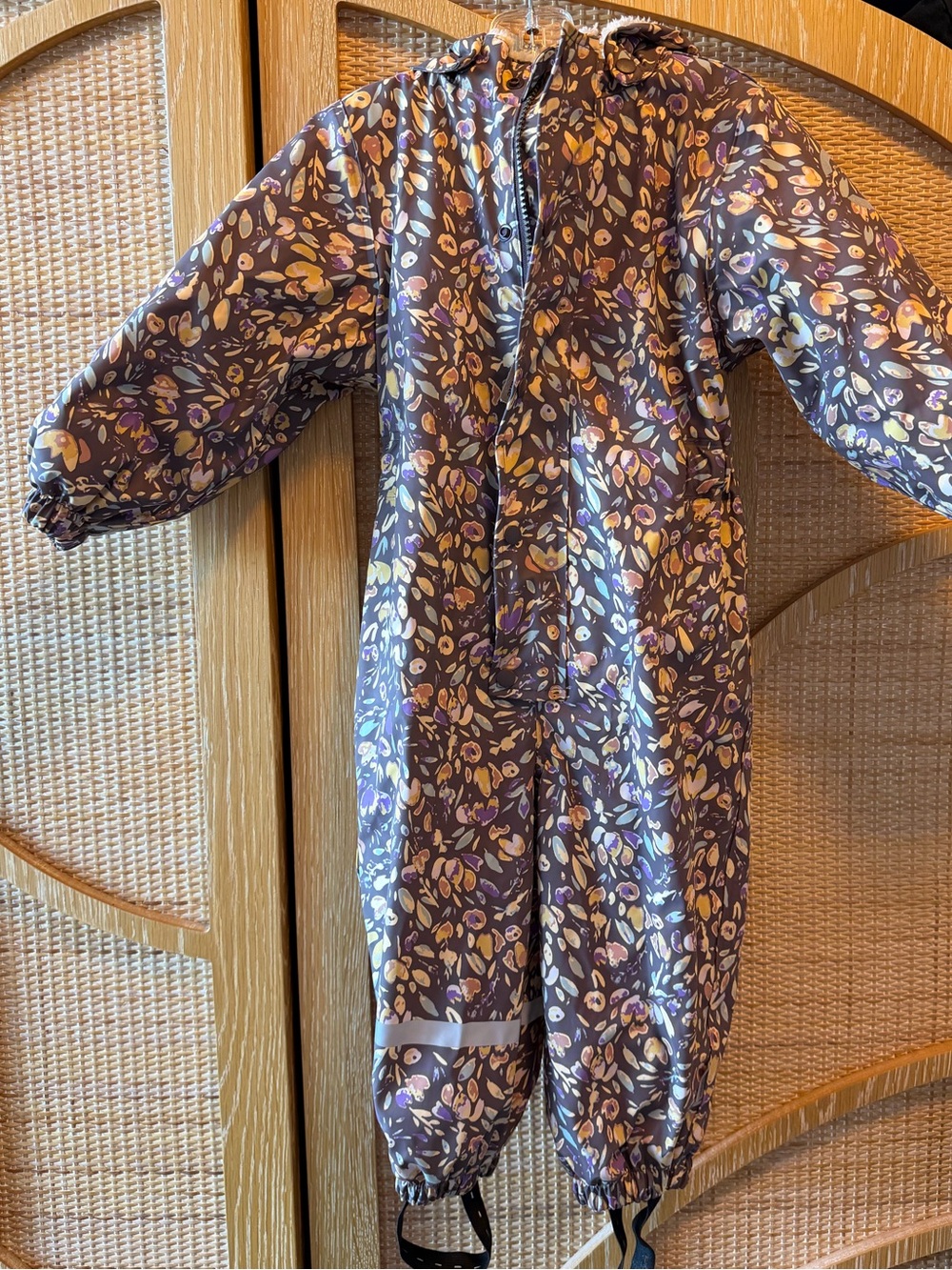 Kids Waterproof One-Piece Snowsuit/Rainsuit - Purple Leaf Print